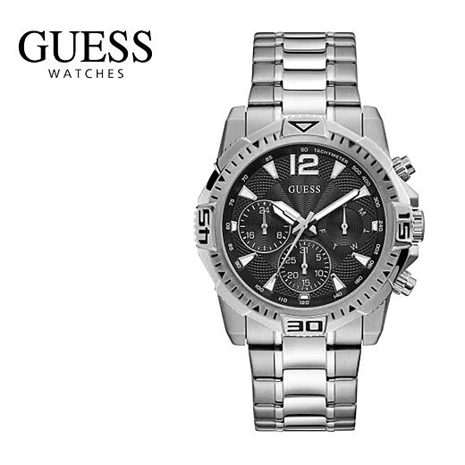 Guess Commander Chronograph Black Dial Silver Steel Strap Watch for Men - GW0056G1 Buy Now By Guess