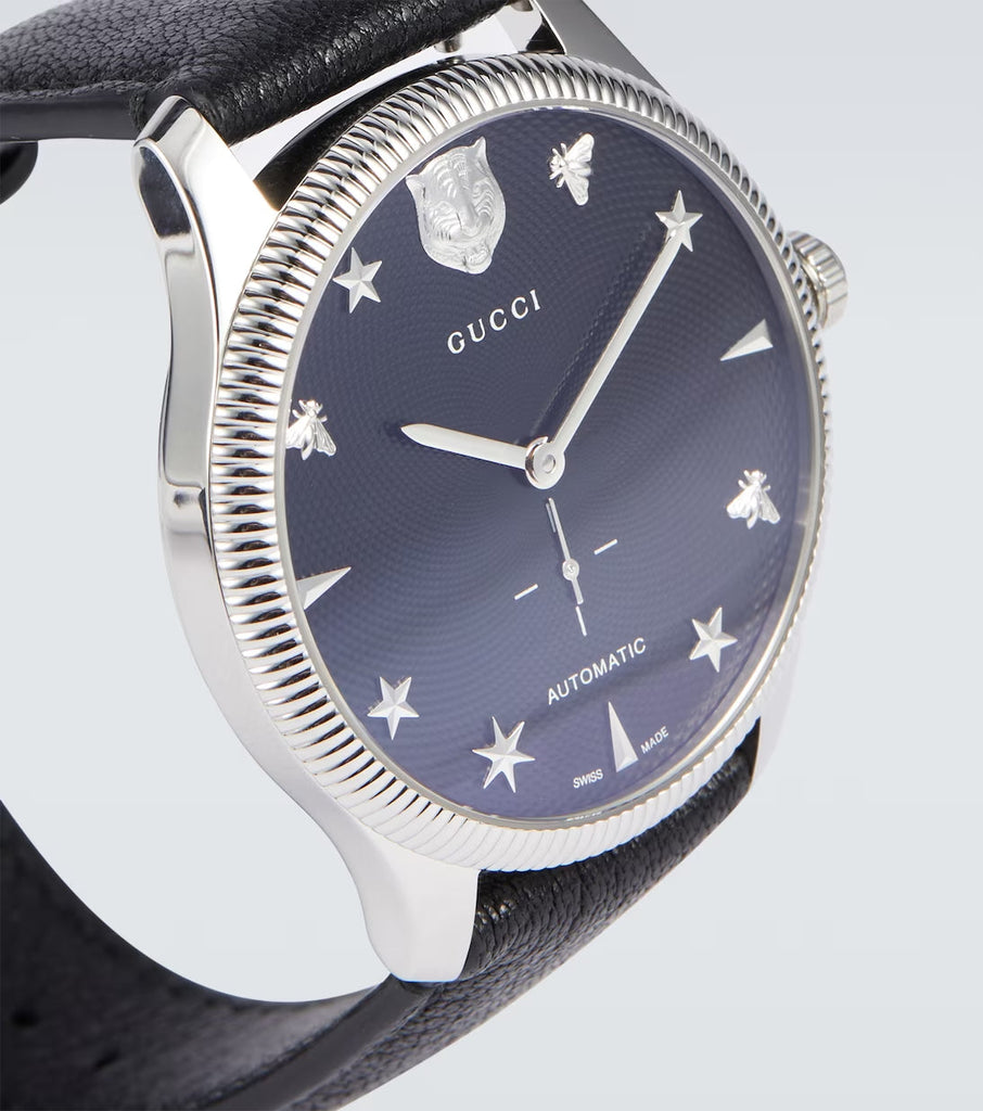 Gucci G Timeless Automatic Blue Dial Black Leather Strap Watch For Men - YA126347 Buy Now By Gucci