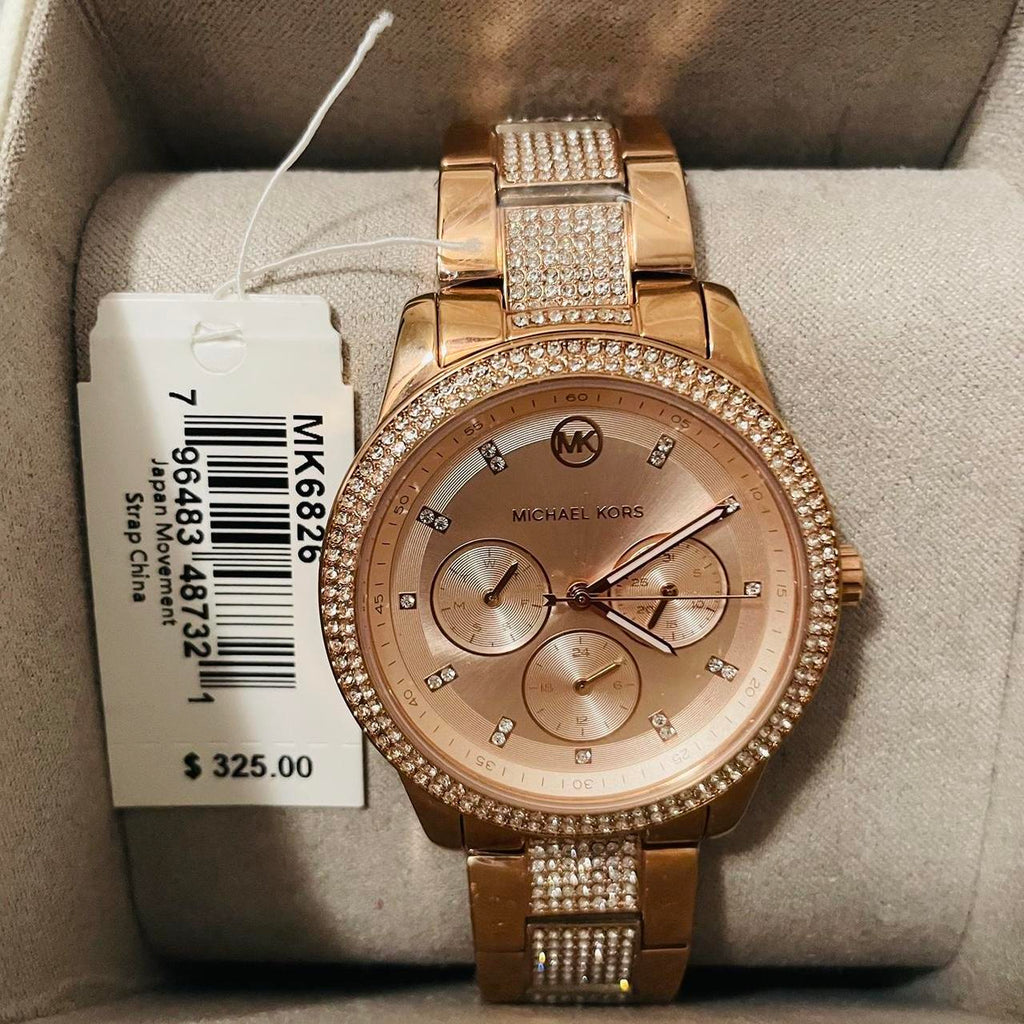Michael Kors Tibby Chronograph Crystals Rose Gold Dial Rose Gold Steel Strap Watch For Women - MK6826 Buy Now By Michael Kors