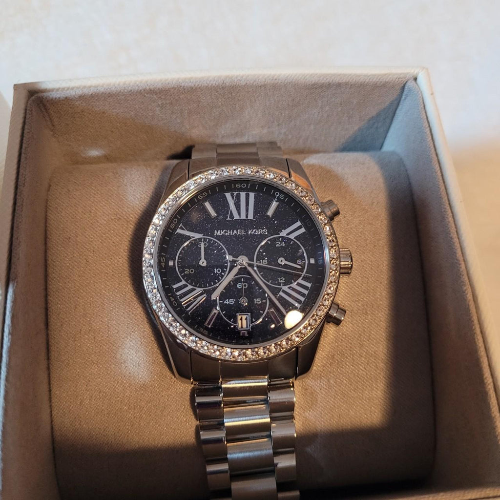 Michael Kors Lexington Chronograph Black Dial Silver Steel Strap Watch For Women - MK7277 Buy Now By Michael Kors