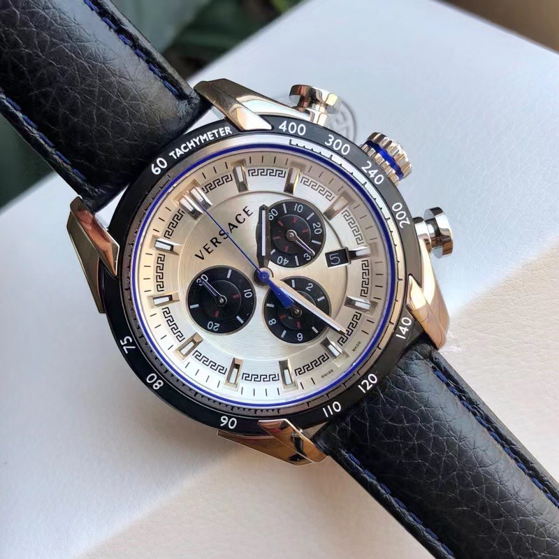 Versace V-Ray Quartz Silver Dial Black Leather Strap Watch for Men - VDB010014 Buy Now By Versace