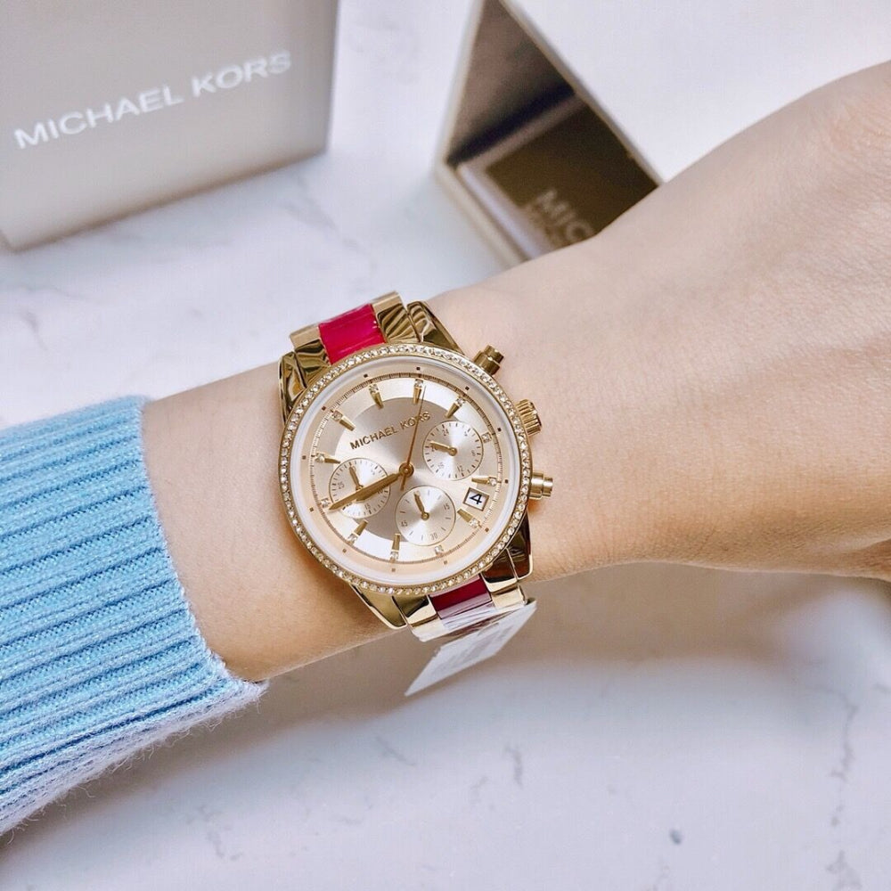 Michael Kors Ritz Chronograph Gold Dial Two Tone Steel Strap Watch For Women - MK6517 Buy Now By Michael Kors