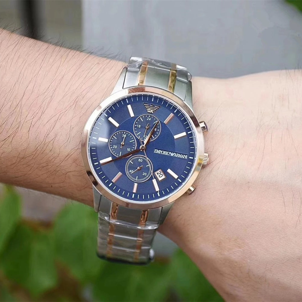 Emporio Armani Renato Chronograph Blue Dial Two Tone Steel Strap Watch For Men - AR80025 Buy Now By Emporio Armani