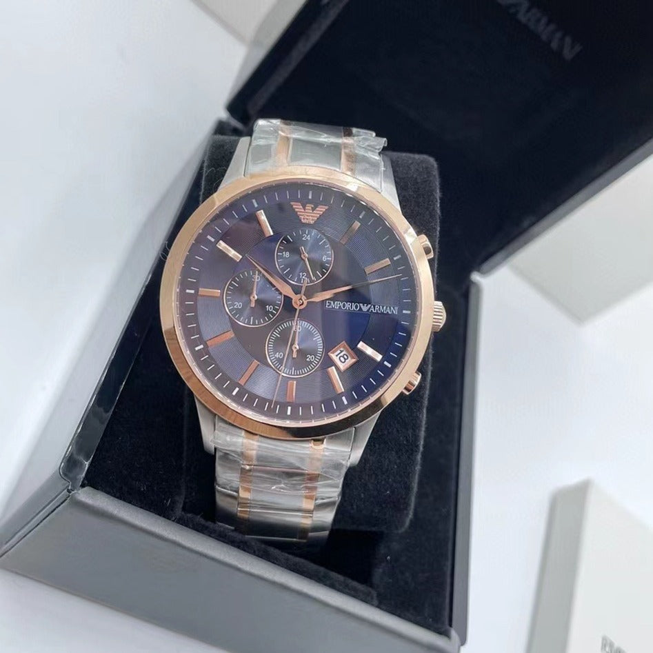 Emporio Armani Renato Chronograph Blue Dial Two Tone Steel Strap Watch For Men - AR80025 Buy Now By Emporio Armani