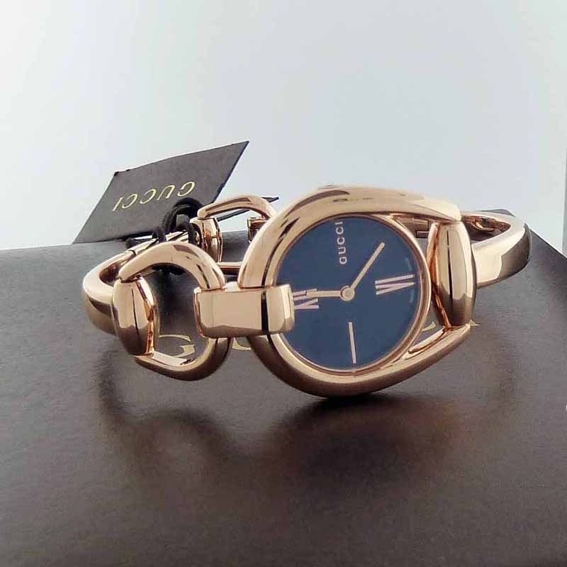 Gucci Horsebit Collection Black Dial Rose Gold Steel Strap Watch For Women - YA139507