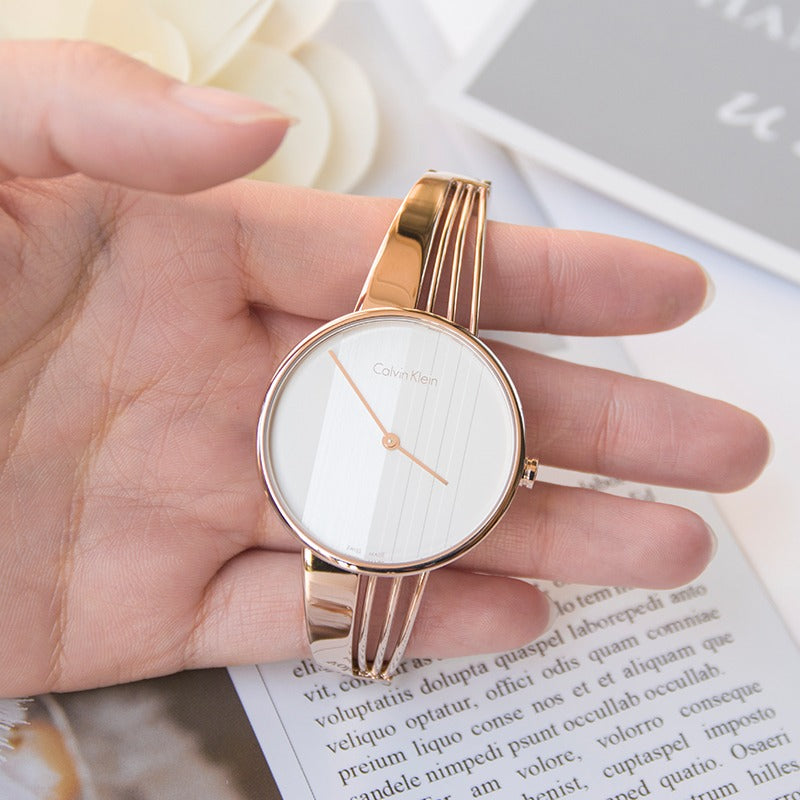Calvin Klein Drift White Dial Rose Gold Steel Strap Watch for Women - K6S2N616