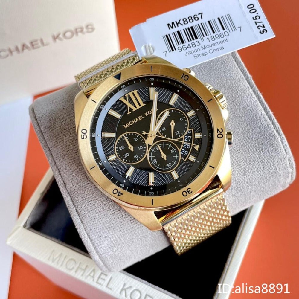 Michael Kors Brecken Chronograph Black Dial Gold Mesh Strap Watch For Men - MK8867 Buy Now By Michael Kors