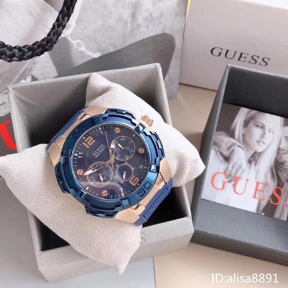 Guess Genesis Quartz Blue Dial Blue Silicone Strap Watch For Men - W1254G3 Buy Now By Guess