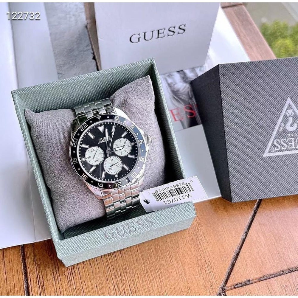 Guess Odyssey Black Dial Silver Steel Strap Watch For Men - W1107G1 Buy Now By Guess