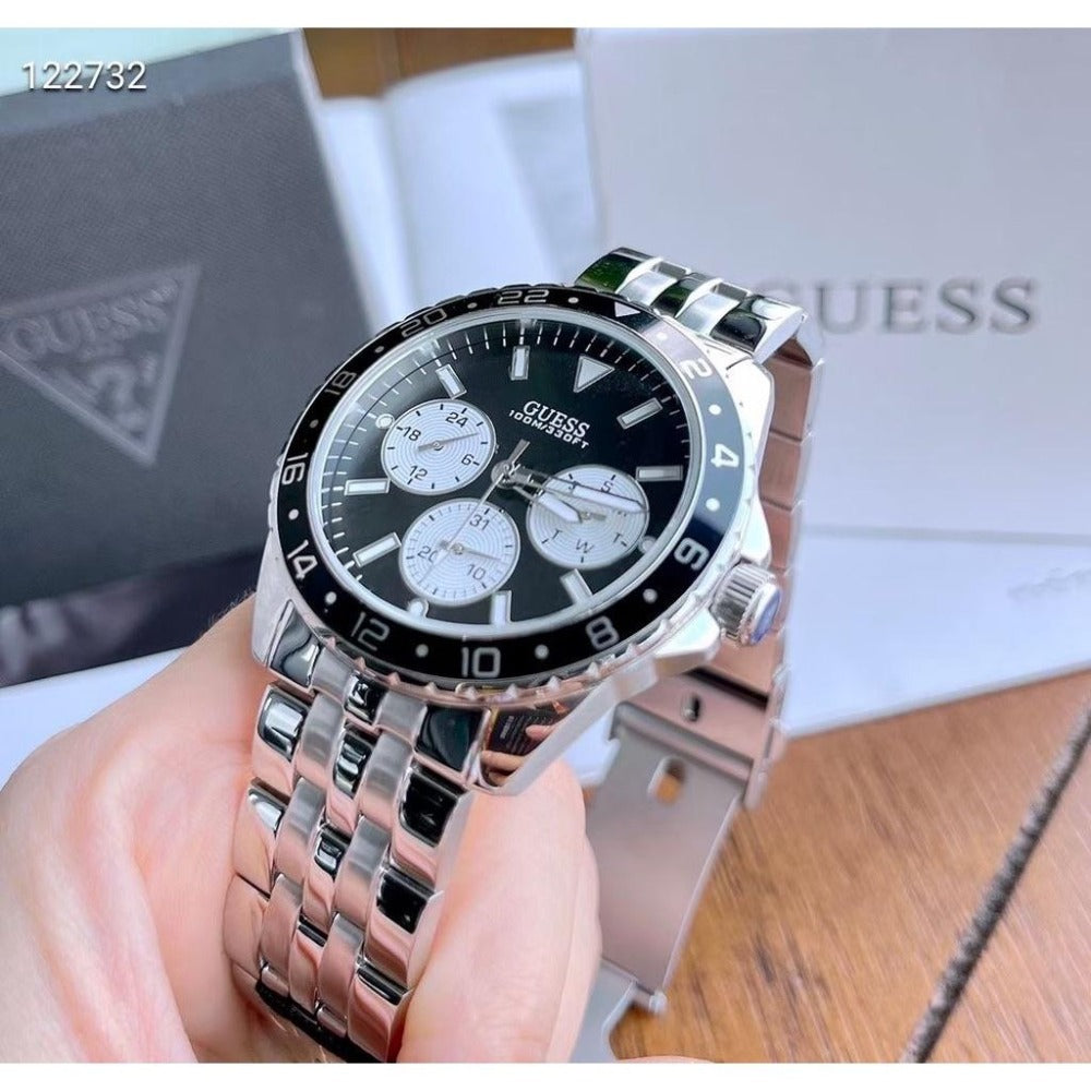 Guess Odyssey Black Dial Silver Steel Strap Watch For Men - W1107G1 Buy Now By Guess