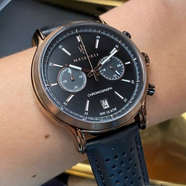 Maserati Legend Chronograph Black Dial Black Leather Strap Watch For Men - R8871638001 Buy Now By Maserati