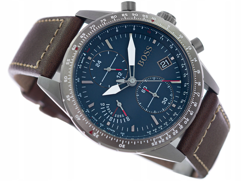 Hugo Boss Pilot Edition Blue Dial Brown Leather Strap Watch for Men - 1513852 Buy Now By Hugo Boss