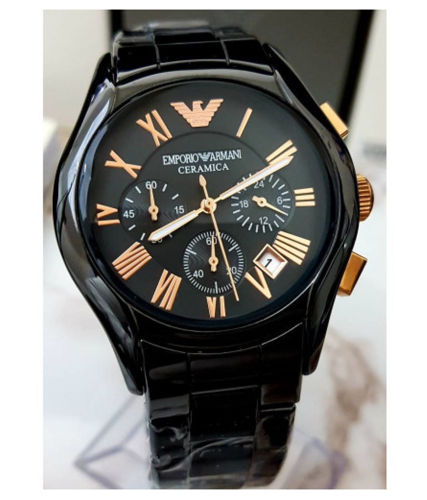 Emporio Armani Valente Ceramica Chronograph Black Dial Black Steel Strap Watch For Men - AR1410 Buy Now By Emporio Armani