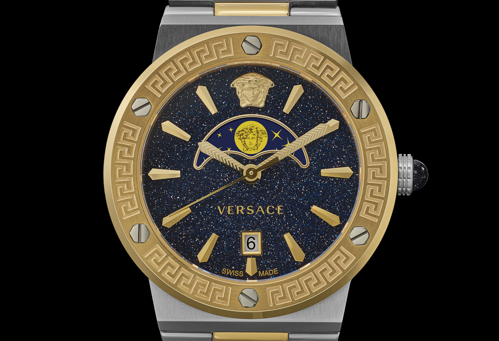 Versace Greca Logo Moonphase Black Dial Two Tone Steel Strap Watch for Men - VE7G00223 Buy Now By Versace