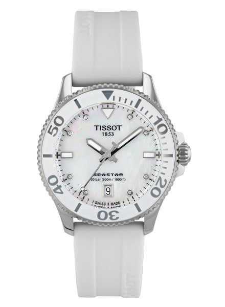 Tissot Seastar 1000 Mother of Pearl White Dial White Rubber Strap Watch for Women - T120.210.17.116.00 Buy Now By Tissot