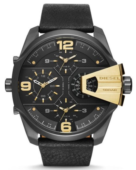 Diesel Uber Chief Two Hand Black Dial Black Leather Strap Watch For Men - DZ7377 Buy Now By Diesel