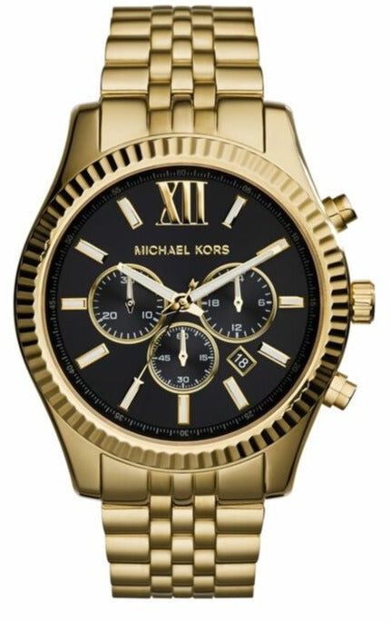 Michael Kors Lexington Chronograph Black Dial Gold Steel Strap Watch for Men - MK8286 Buy Now By Michael Kors