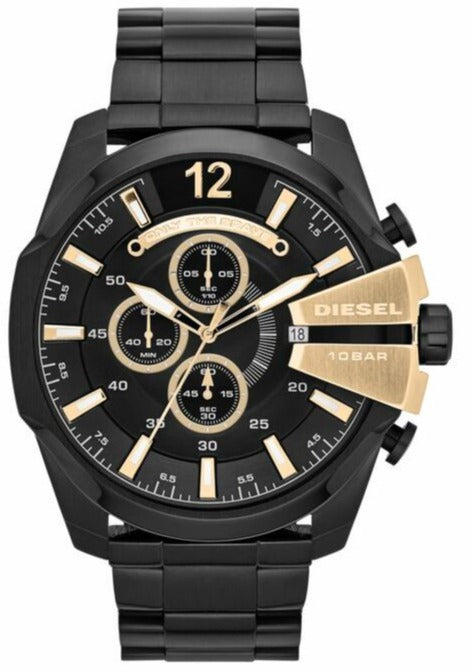Diesel Mega Chief Chronograph Black Dial Black Steel Strap Watch For Men - DZ4338 Buy Now By Diesel