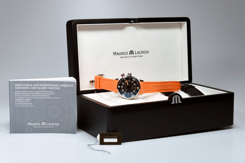 Maurice Lacroix Pontos S Diver Black Dial Orange Rubber Strap Watch For Men - PT6248-SS00L-330-J Buy Now By Maurice Lacroix