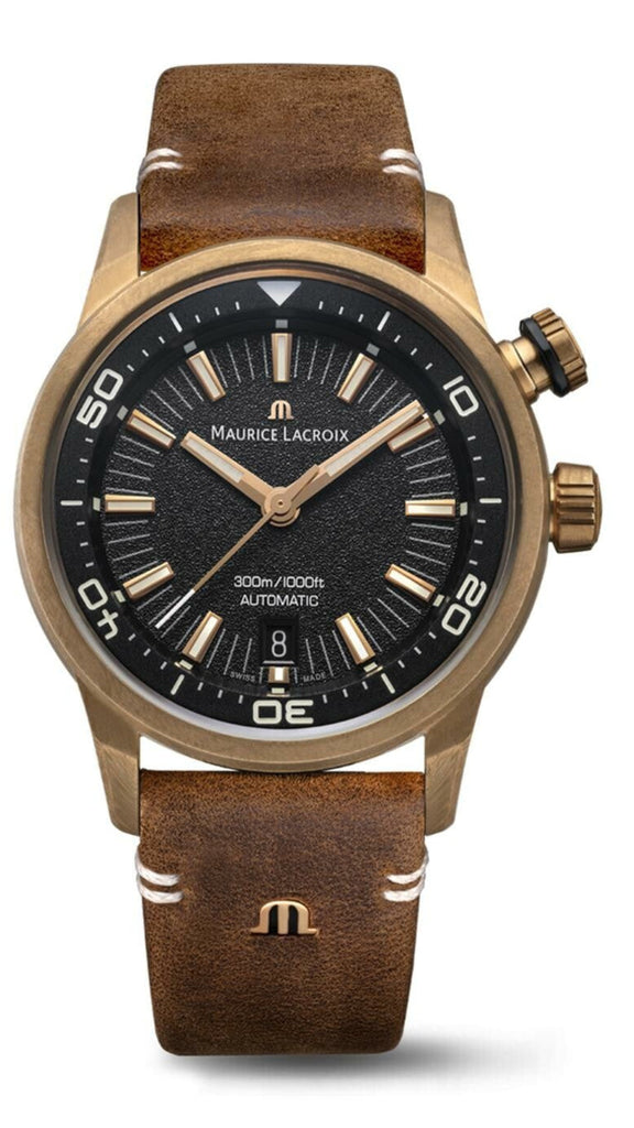 Maurice Lacroix Pontos S Diver Automatic Black Dial Brown Leather Strap Watch For Men - PT6248-BRZ01-330-2 Buy Now By Maurice Lacroix