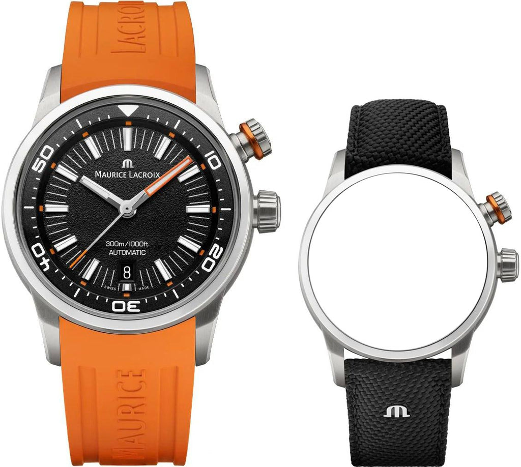 Maurice Lacroix Pontos S Diver Black Dial Orange Rubber Strap Watch For Men - PT6248-SS00L-330-J Buy Now By Maurice Lacroix