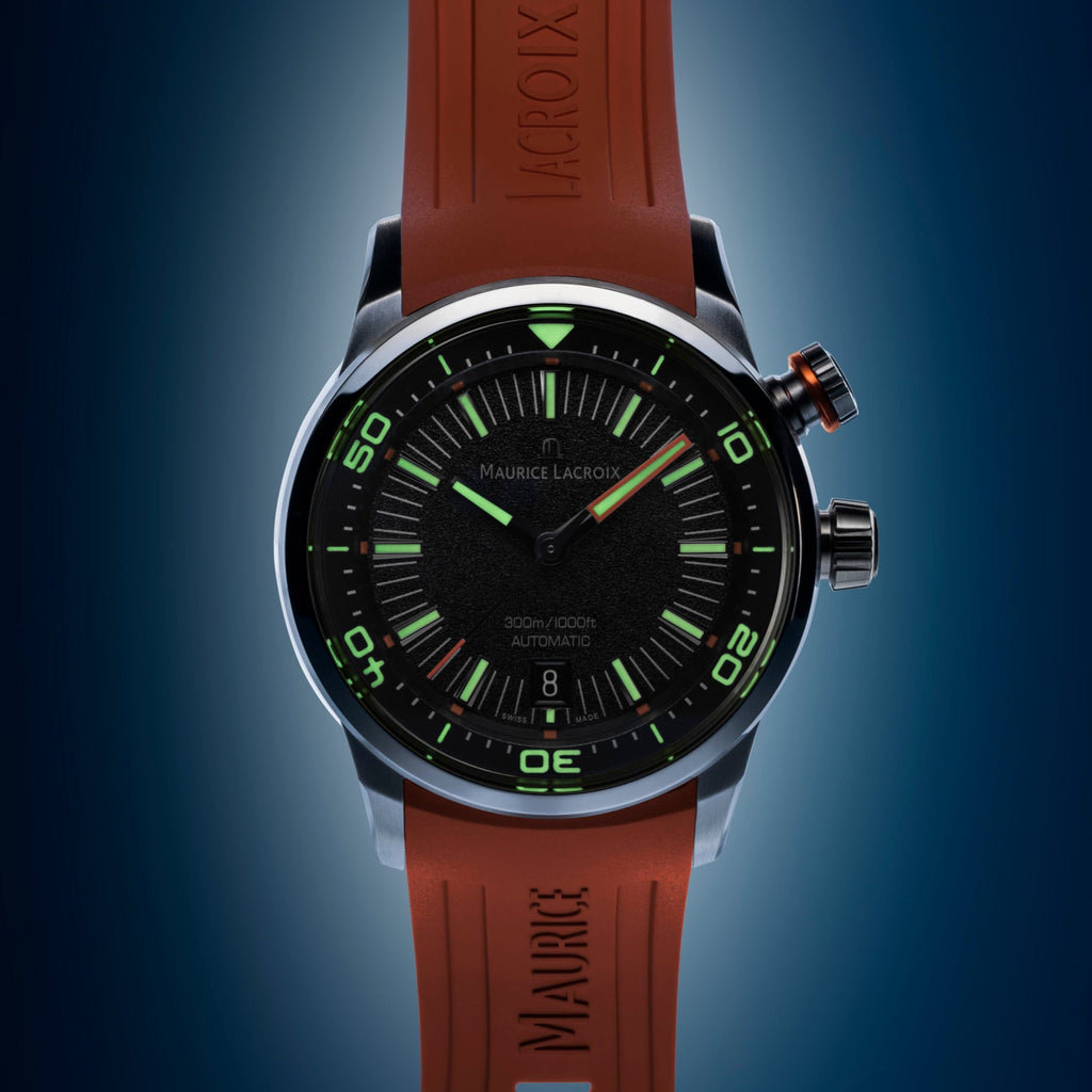 Maurice Lacroix Pontos S Diver Black Dial Orange Rubber Strap Watch For Men - PT6248-SS00L-330-J Buy Now By Maurice Lacroix