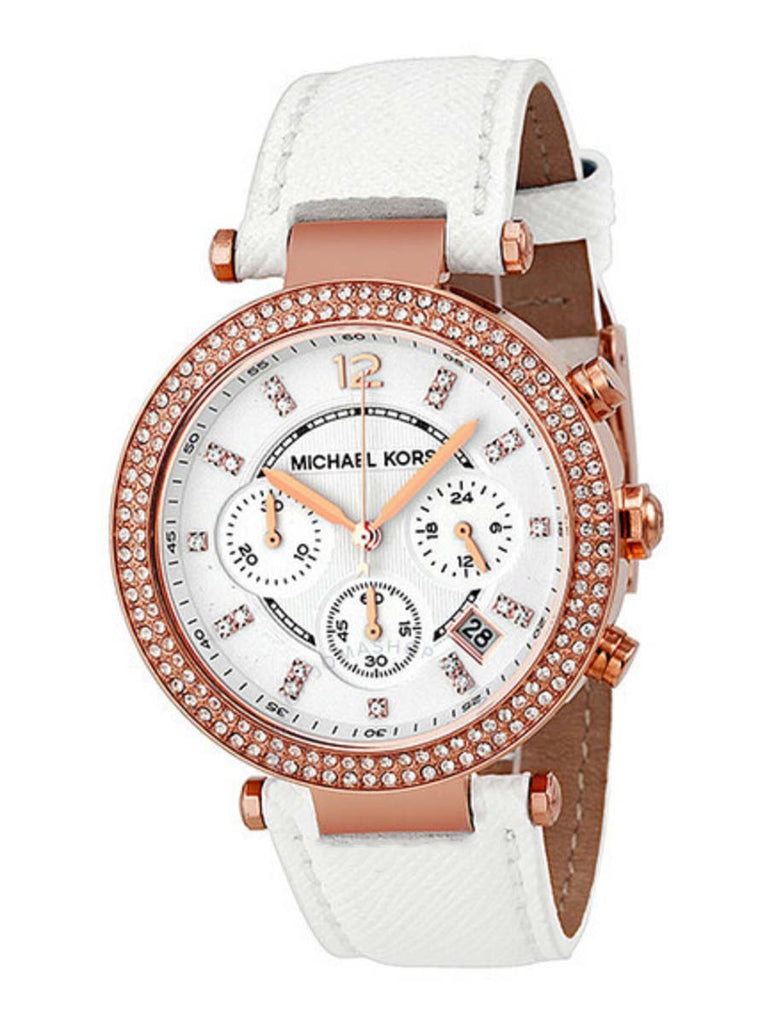 Michael Kors Parker White Diamonds Dial White Leather Strap Watch for Women - MK2281 Buy Now By Michael Kors