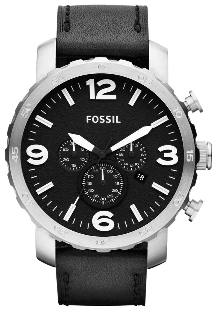 Fossil Nate Chronograph Black Dial Black Leather Strap Watch for Men - JR1436 Buy Now By Fossil