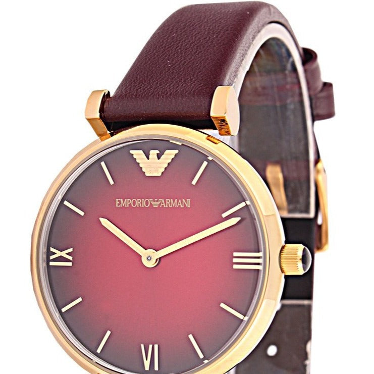 Emporio Armani Gianni T Bar Burgundy Dial Burgundy Leather Strap Watch For Women - AR1757 Buy Now By Emporio Armani
