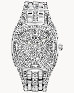 Bulova Phantom Swarovski Crystal Pave Silver Dial Silver Steel Strap Watch for Men - 98B296 Buy Now By Bulova