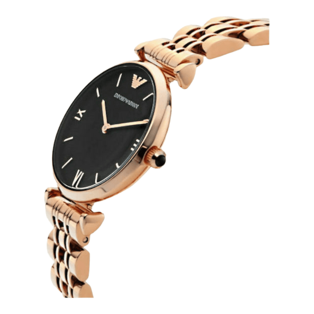 Emporio Armani Gianni T-Bar Black Dial Rose Gold Strap Watch For Women - AR11145 Buy Now By Emporio Armani