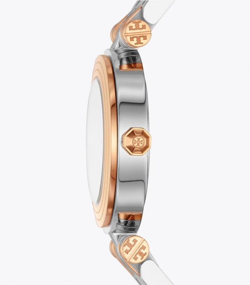 Tory Burch Classic T White Dial Two Tone Steel Strap Watch for Women - TBW9011 Buy Now By Tory Burch