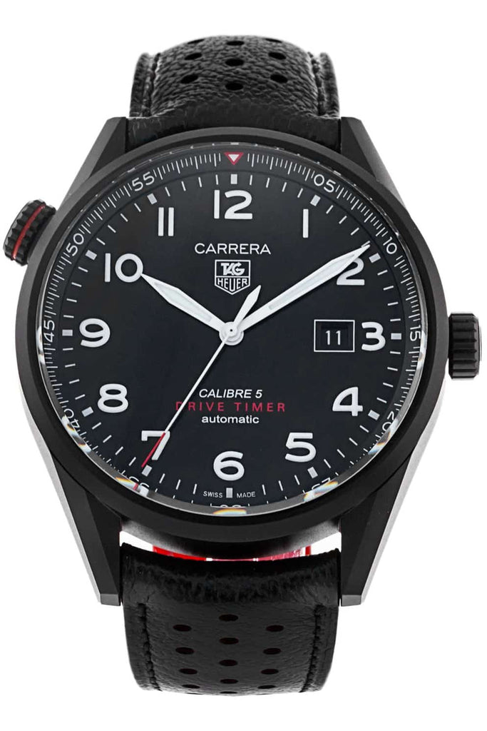 Tag Heuer Carrera Calibre 5 Drive Timer Black Dial Black Leather Strap Watch for Men - WAR2A80.FC6337 Buy Now By Tag Heuer