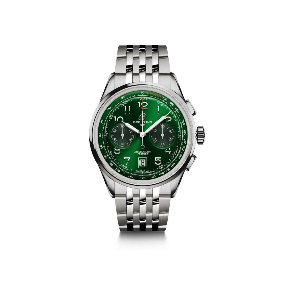 Breitling Premier B01 Chronograph 42 Green Dial Silver Steel Strap Watch for Men - AB0145371L1A1 Buy Now By Breitling