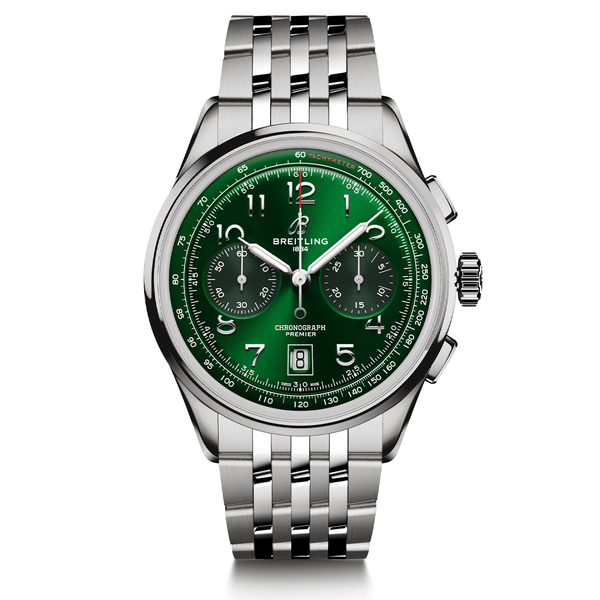 Breitling Premier B01 Chronograph 42 Green Dial Silver Steel Strap Watch for Men - AB0145371L1A1 Buy Now By Breitling