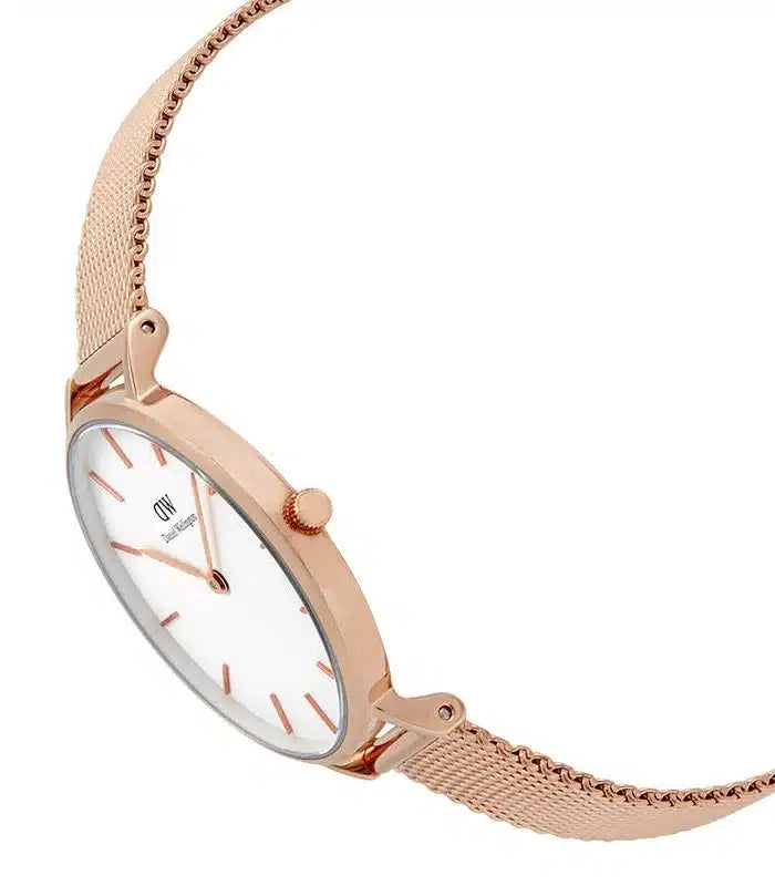 Daniel Wellington Classic Petite Melrose White Dial Rose Gold Mesh Bracelet Watch For Women - DW00100163 Buy Now By Daniel Wellington