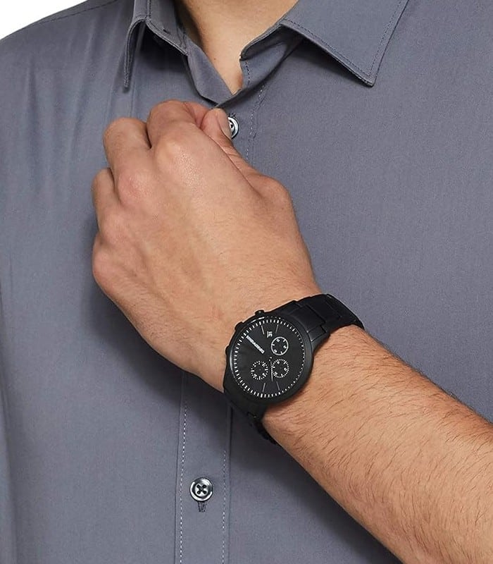 Emporio Armani Renato Chronograph Mother of Pearl Black Dial Black Steel Strap Watch For Men - AR11275 Buy Now By Emporio Armani