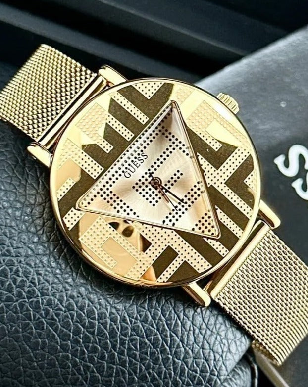 Guess Iconic Quartz Gold Dial Gold Mesh Bracelet Watch For Women - GW0527L2 Buy Now By Guess