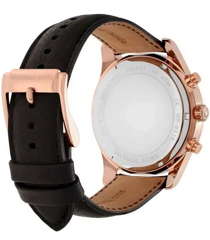 Michael Kors Lexington Chronograph Rose Gold Dial Black Leather Strap Watch For Men - MK8516 Buy Now By Michael Kors