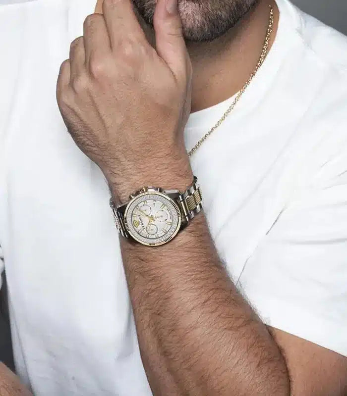 Versace Greca Action Chronograph Quartz Silver Dial Two Tone Steel Strap Watch for Men - VE3J00522 Buy Now By Versace