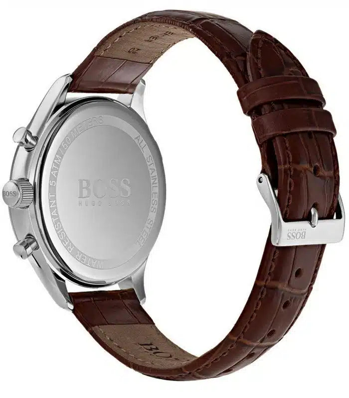 Hugo Boss Ambassador Chronograph Silver Dial Brown Leather Strap Watch For Men - HB1513195 Buy Now By Hugo Boss