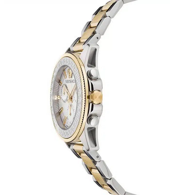 Versace Greca Action Chronograph Quartz Silver Dial Two Tone Steel Strap Watch for Men - VE3J00522 Buy Now By Versace