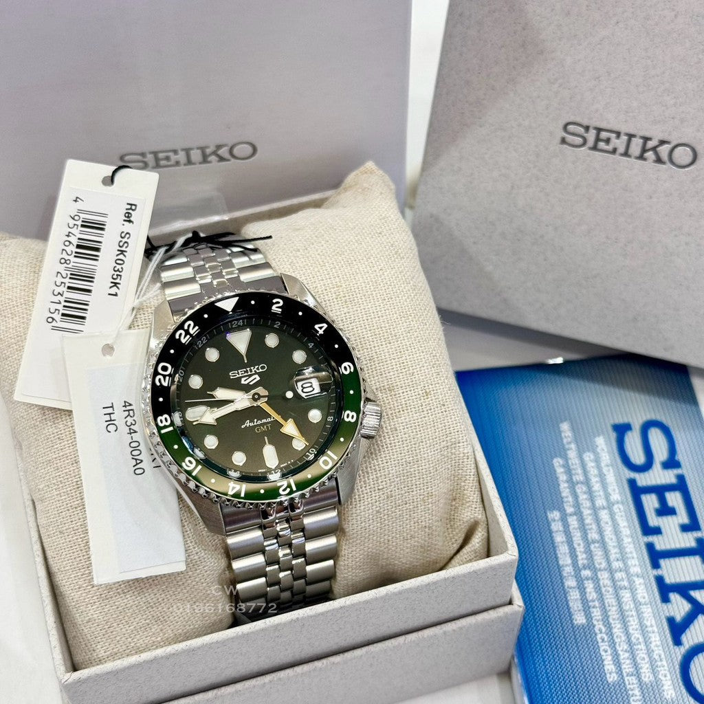 Seiko 5 Sports SKX GMT Automatic Green Dial Silver Steel Strap Watch For Men - SSK035K1 Buy Now By Seiko