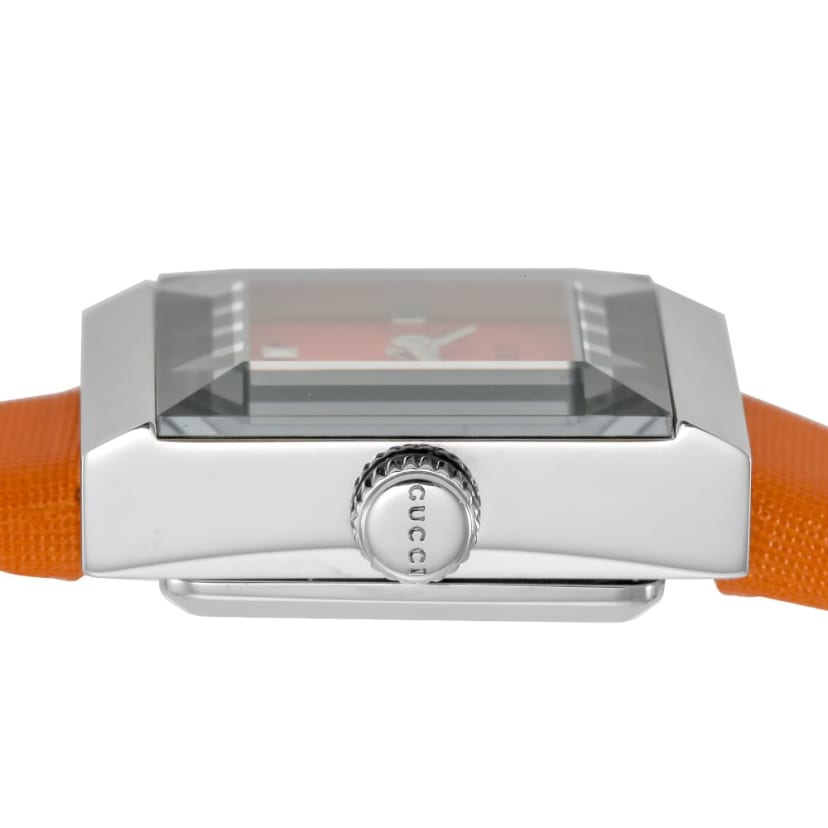 Gucci G-Frame Square Mother of Pearl Orange Dial Orange Leather Strap Watch For Women - YA128532 Buy Now By Gucci