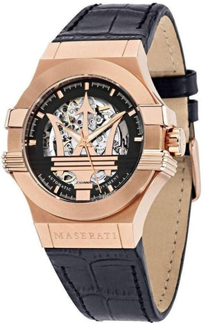 Maserati Potenza Automatic Rose Gold Dial Black Leather Strap Watch For Men - R8821108002 Buy Now By Maserati