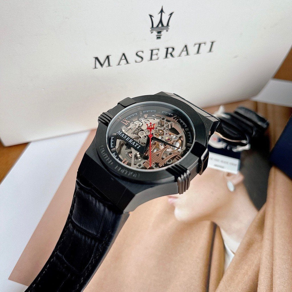 Maserati Automatic Skeleton Black Dial Black Leather Strap Watch For Men - R8821108021 Buy Now By Maserati