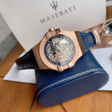Maserati Automatic Skeleton Dial Rose Gold Blue Leather Strap Watch For Men - R8821108022 Buy Now By Maserati
