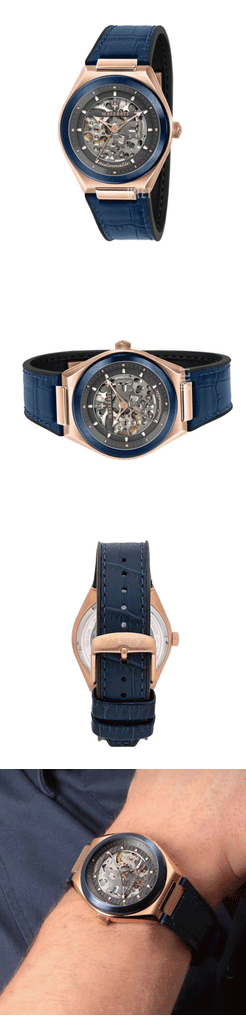 Maserati Triconic Skeleton Black Dial Blue Leather Strap Watch For Men - R8821139001 Buy Now By Maserati