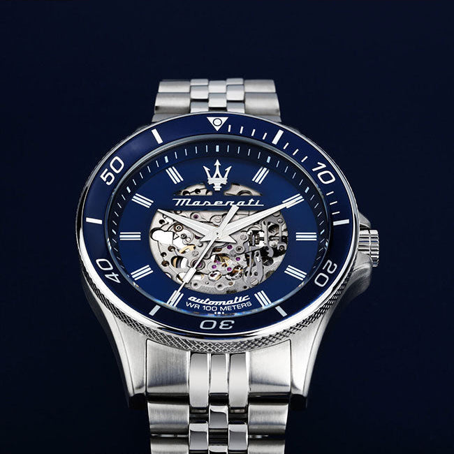 Maserati SFIDA Automatic Skeleton Blue Dial Silver Steel Strap Watch For Men - R882314001 Buy Now By Maserati