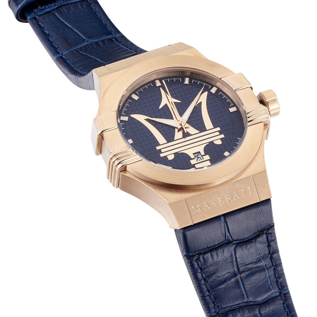 Maserati Potenza 42mm Rose Gold & Blue Dial Blue Leather Strap Watch For Men - R8851108027 Buy Now By Maserati